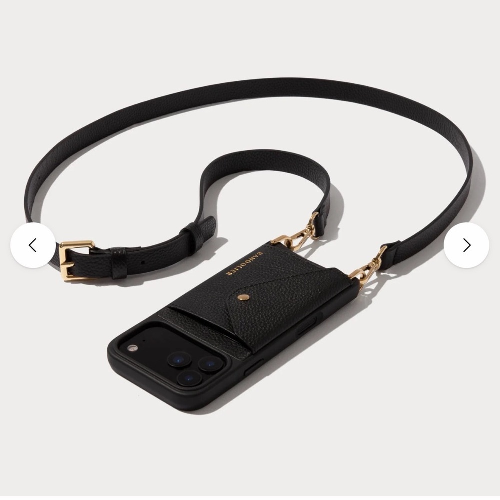 Bandolier Black Leather Phone Case with Gold Hardware Iphone 13 Pro Max